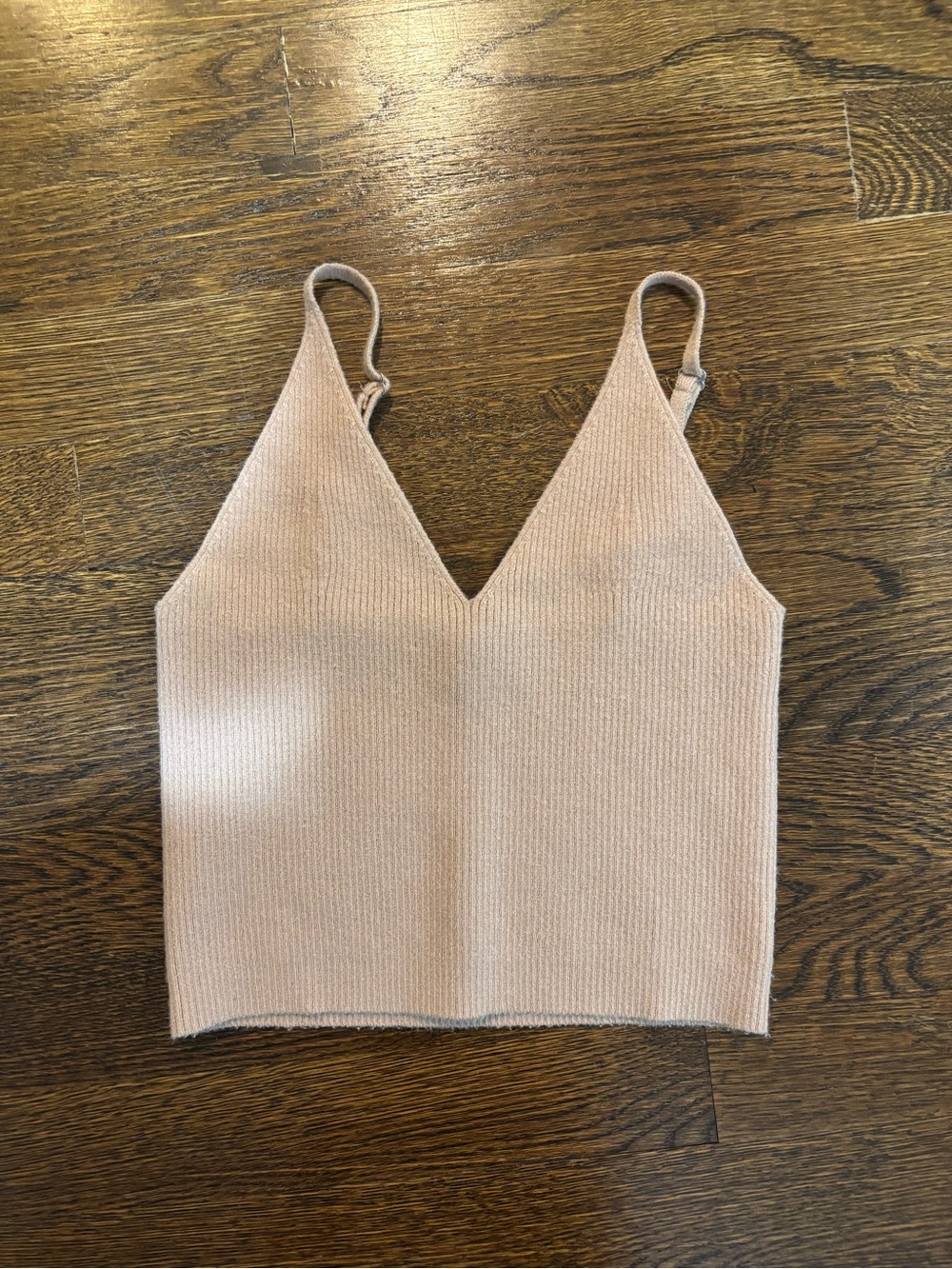 V-Neck Ribbed Knit Camisole Tank Top - Nude Blush